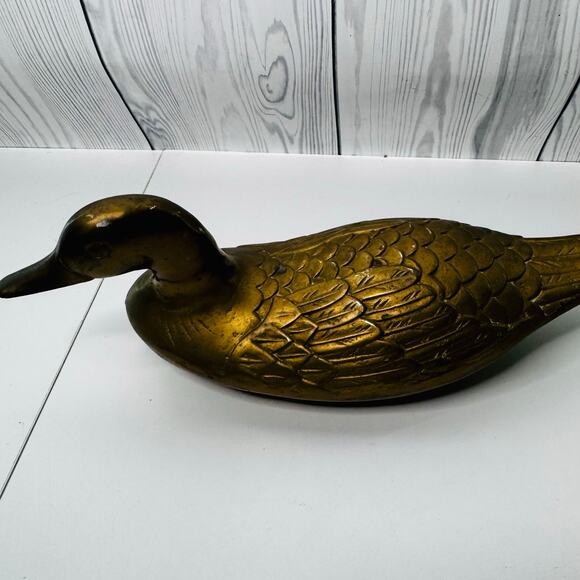 Vintage Ornate Large Brass Full Size Duck Decoy Statue Door Stop Figurine 13” - Picture 3 of 6